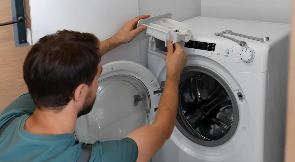 Monteur die witgoed repareert
